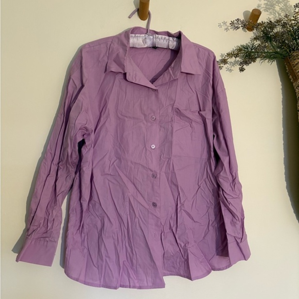 Womens Lavender‎ Purple 100% Cotton Button-Down Shirt XL